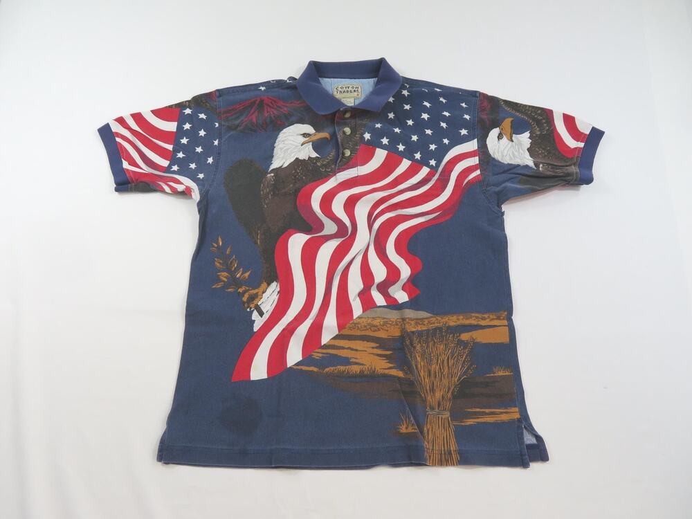 Cotton Traders American Flag Shirt Eagle Polo Sz L 4th Of July 1990s